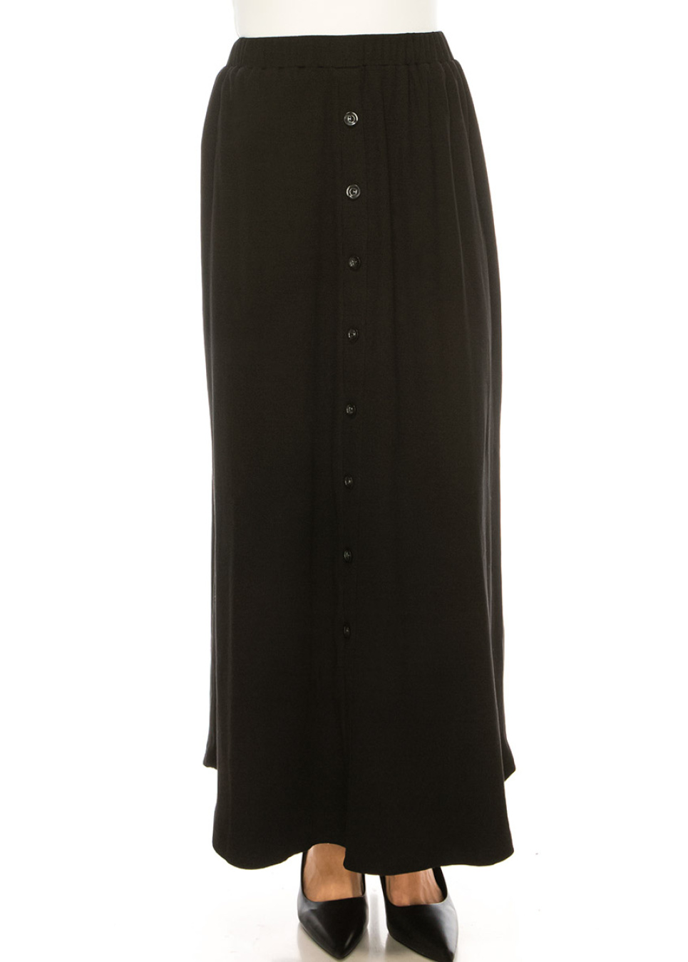 Black Knit Button Detail Maxi Skirt | Modest Women Clothing - YAL